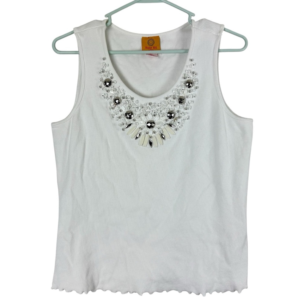 Ruby Rd. White Embellished Sleeveless Tank Top
